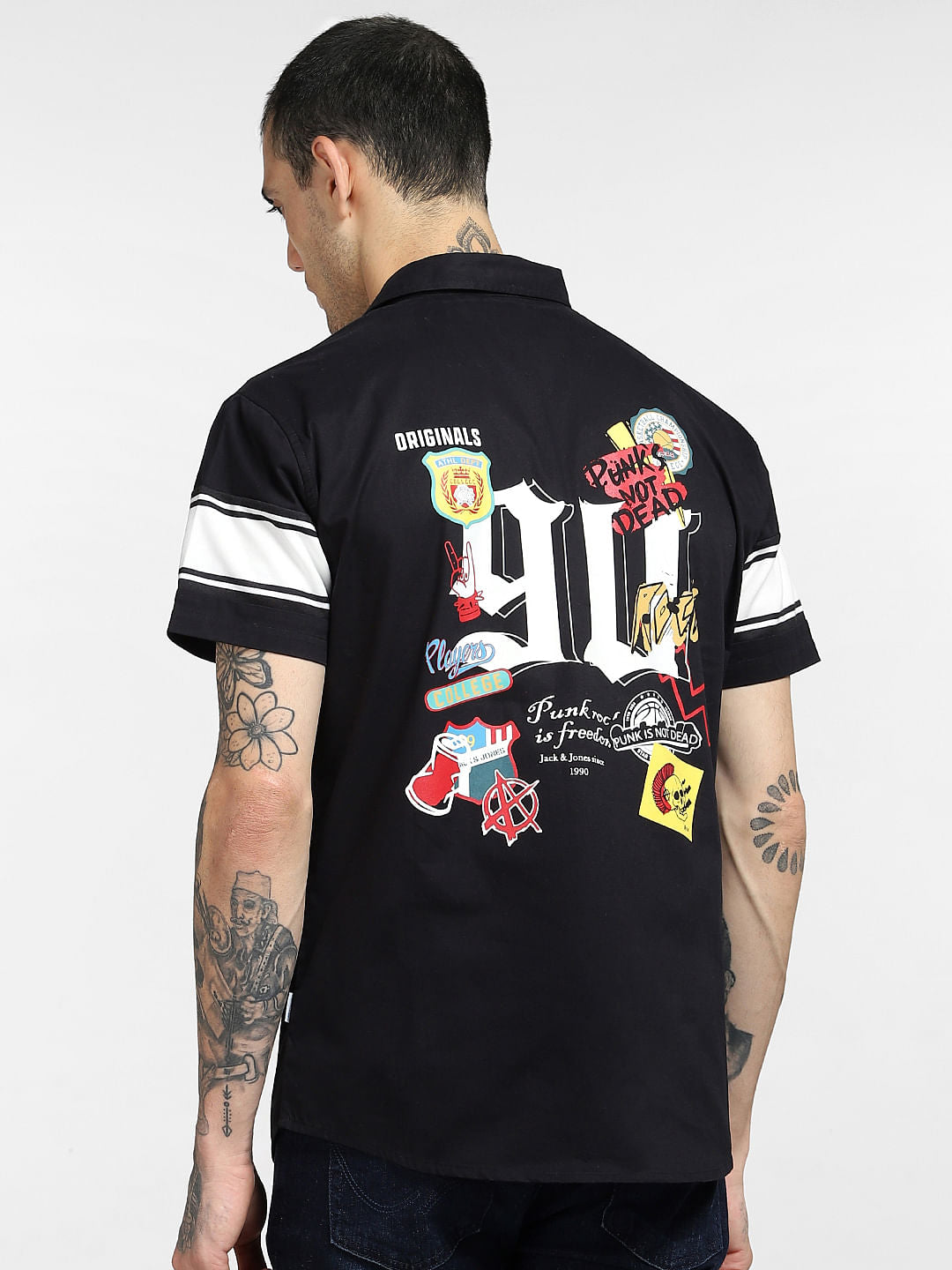 Black Graphic Print Short Sleeves Shirt