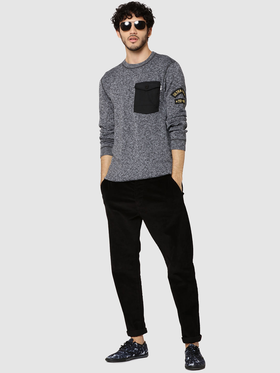 Dark Grey Patch Pocket Pullover - XXL