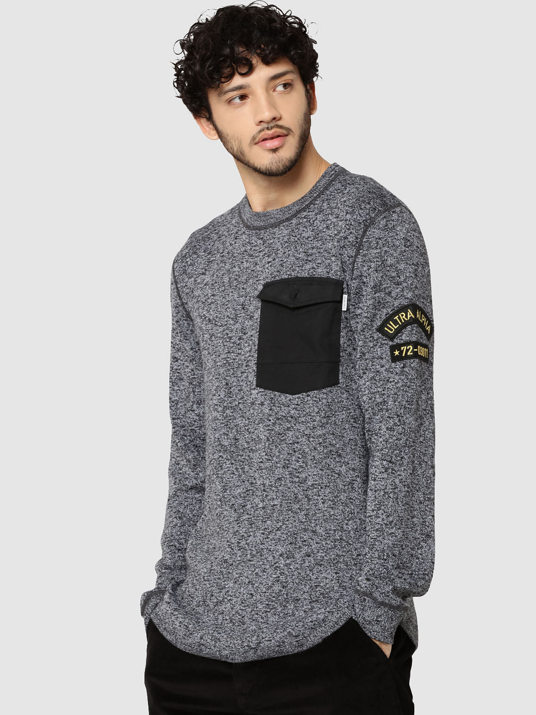 Dark Grey Patch Pocket Pullover