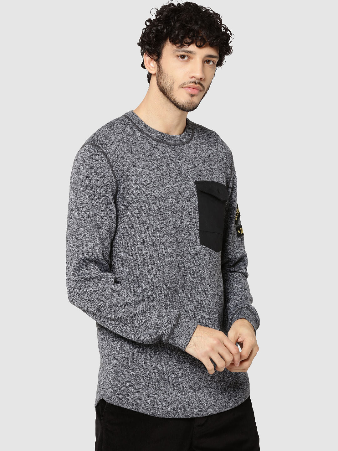 Dark Grey Patch Pocket Pullover