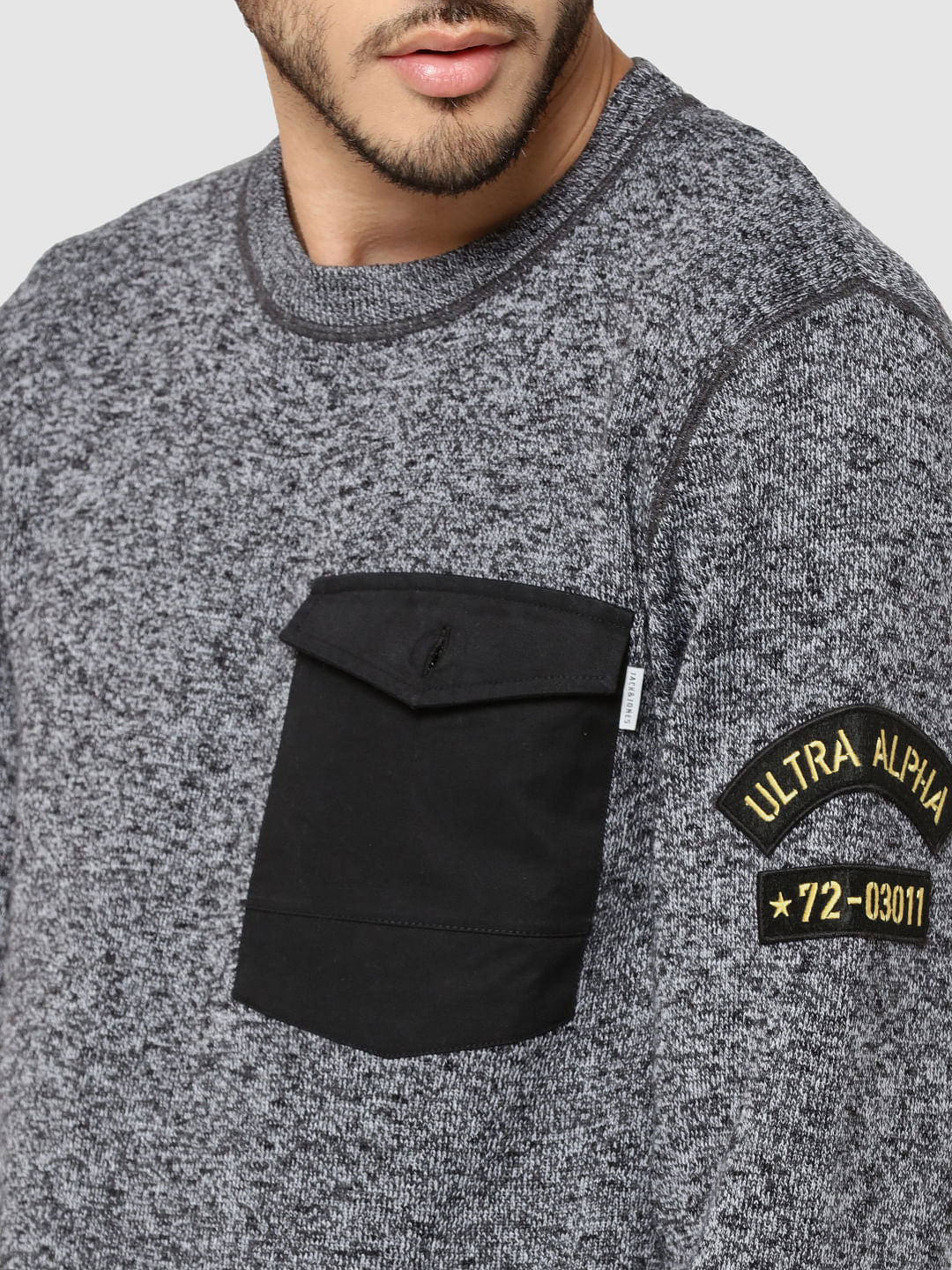 Dark Grey Patch Pocket Pullover