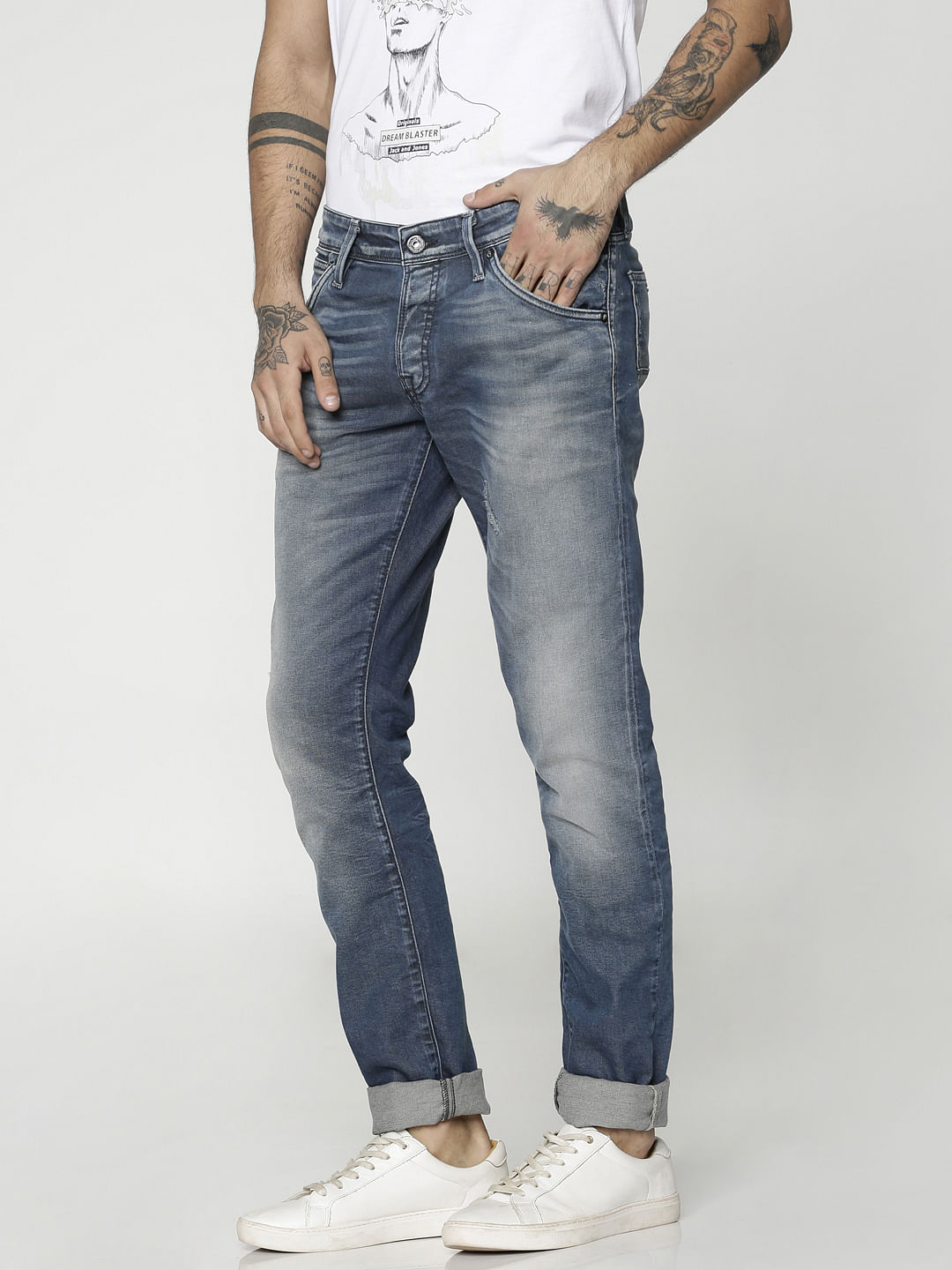 Blue Low Rise Distressed Glenn Slim Jeans
