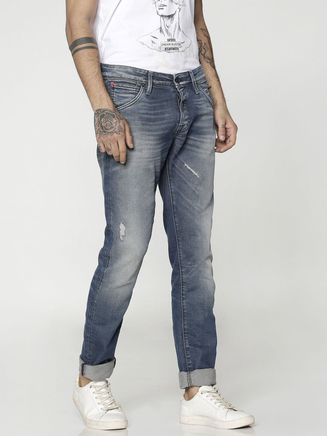 Blue Low Rise Distressed Glenn Slim Jeans