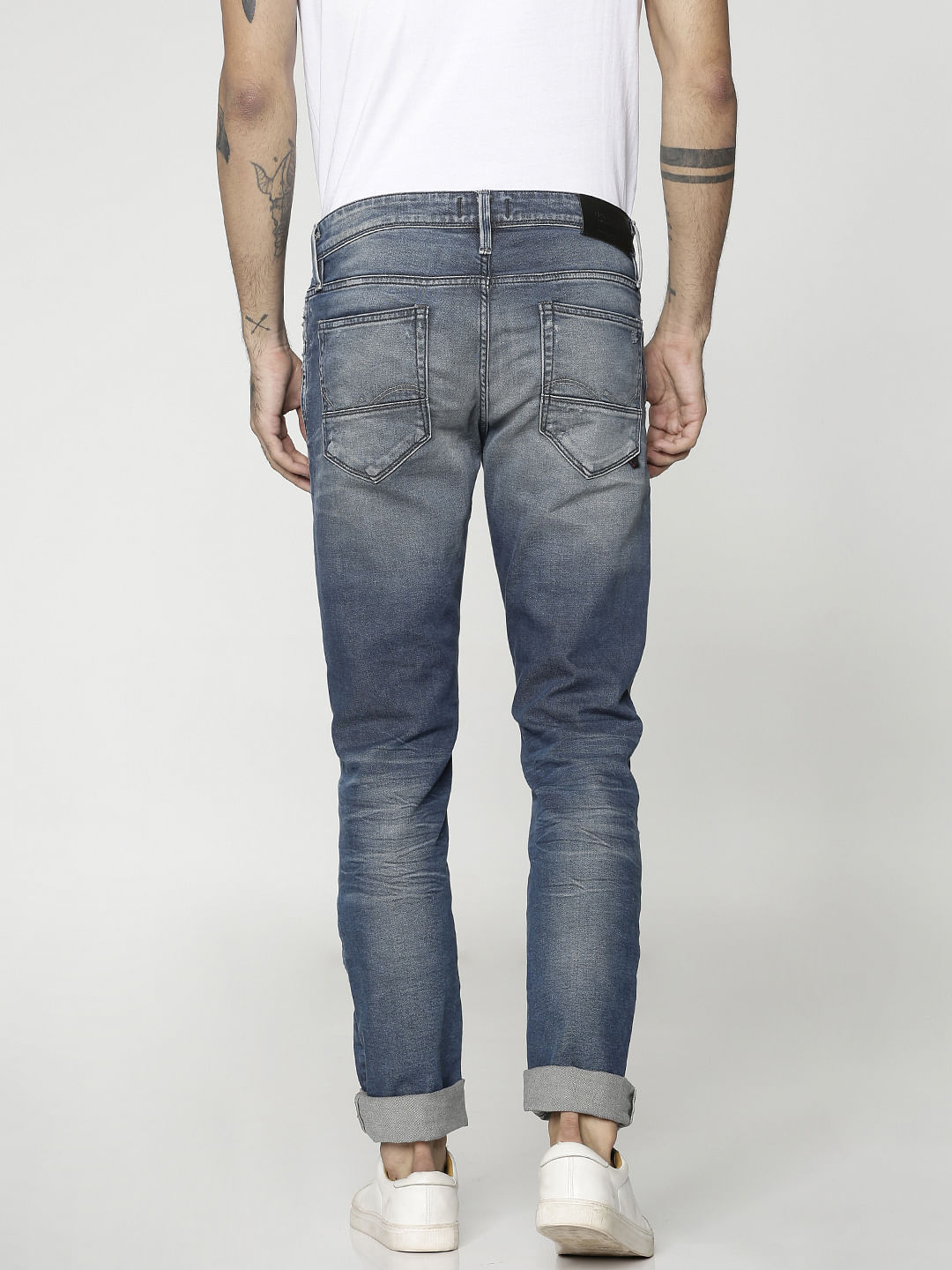 Blue Low Rise Distressed Glenn Slim Jeans