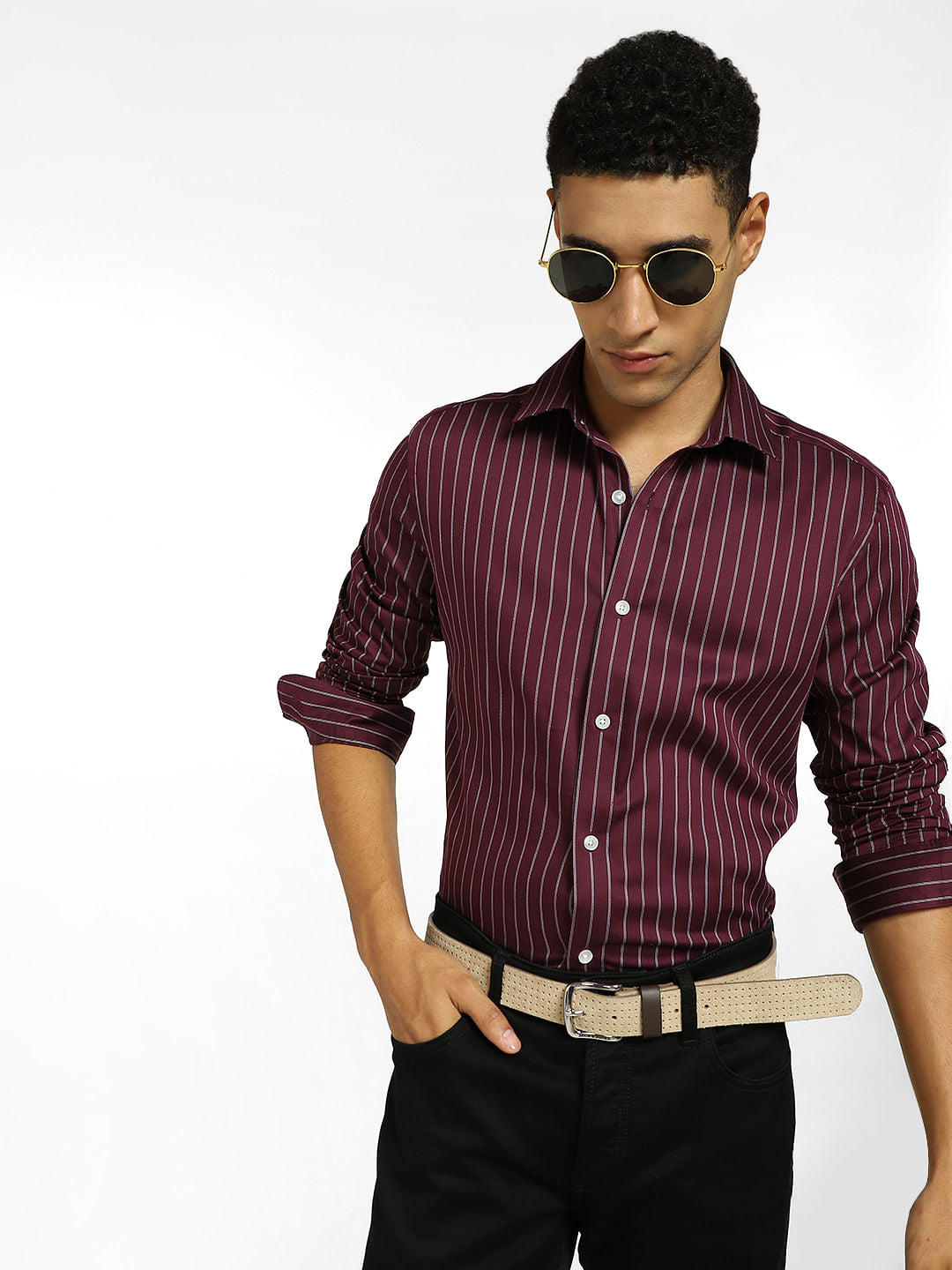 Purple Striped Full Sleeves Shirt - S