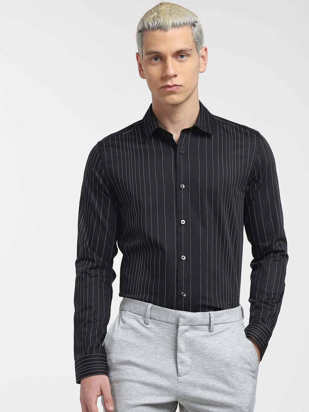 Black Striped Full Sleeves Shirt