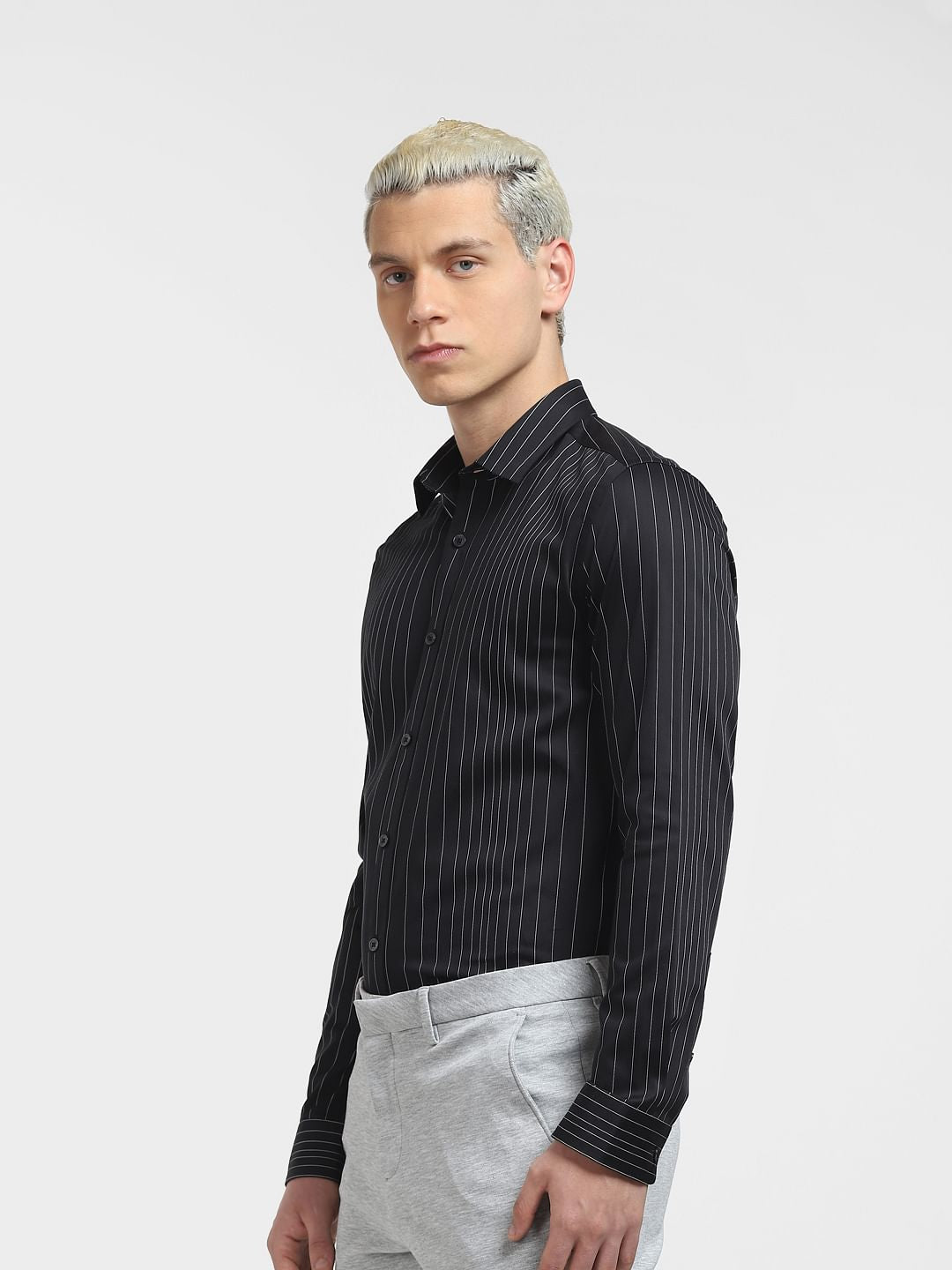 Black Striped Full Sleeves Shirt