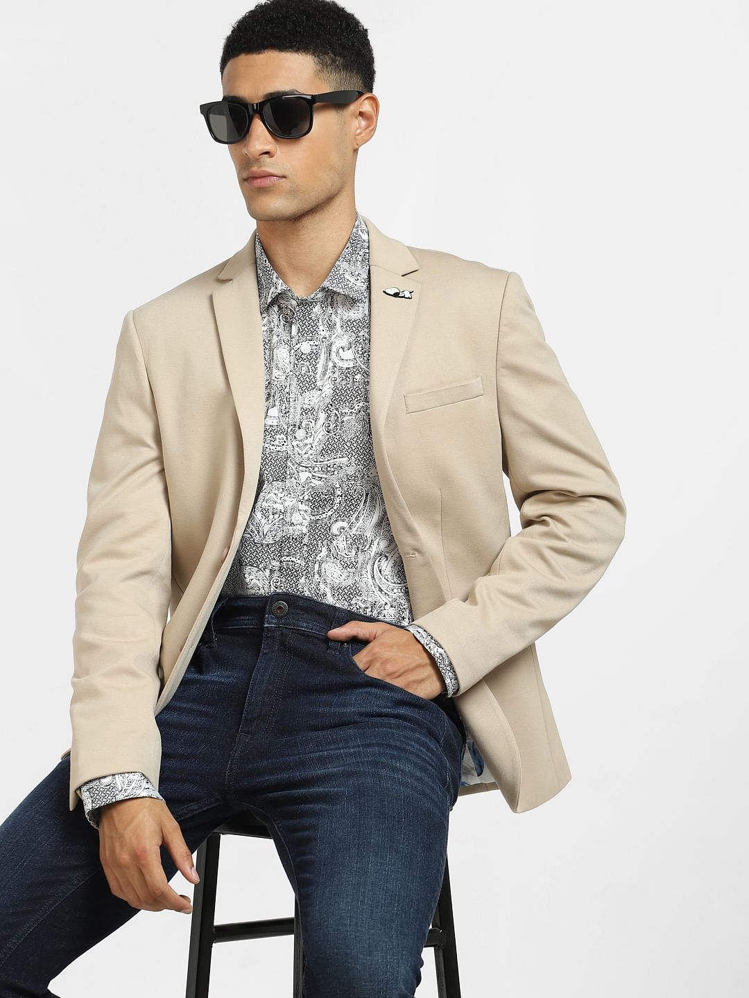 White Paisley Print Full Sleeves Shirt - S