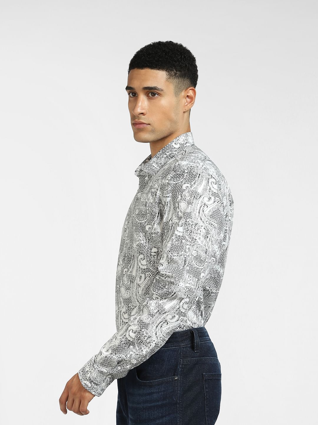 White Paisley Print Full Sleeves Shirt