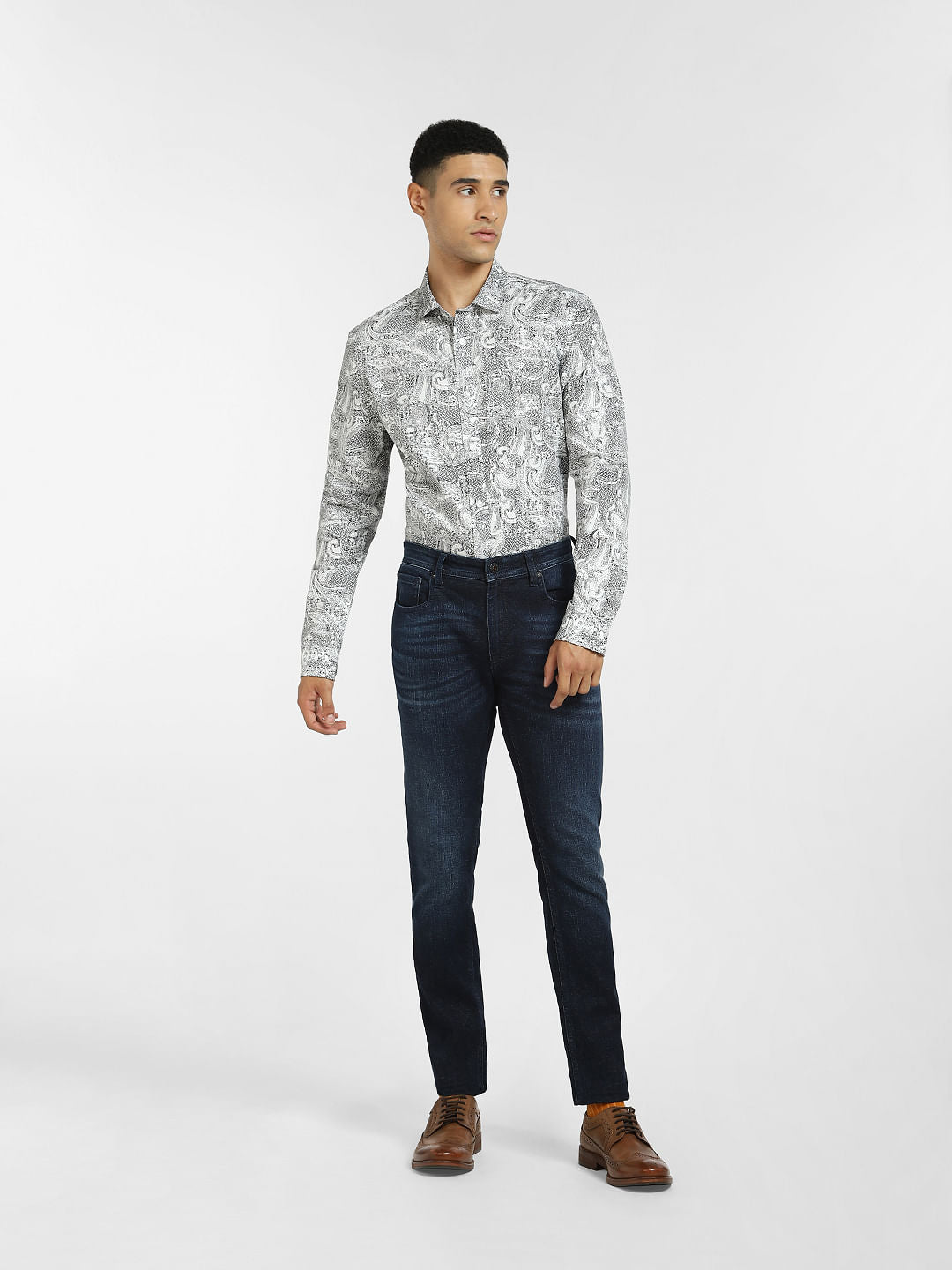 White Paisley Print Full Sleeves Shirt