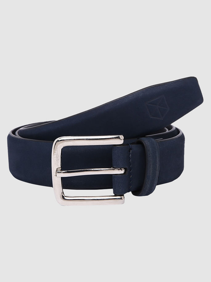 Navy Blue Leather Belt - 32