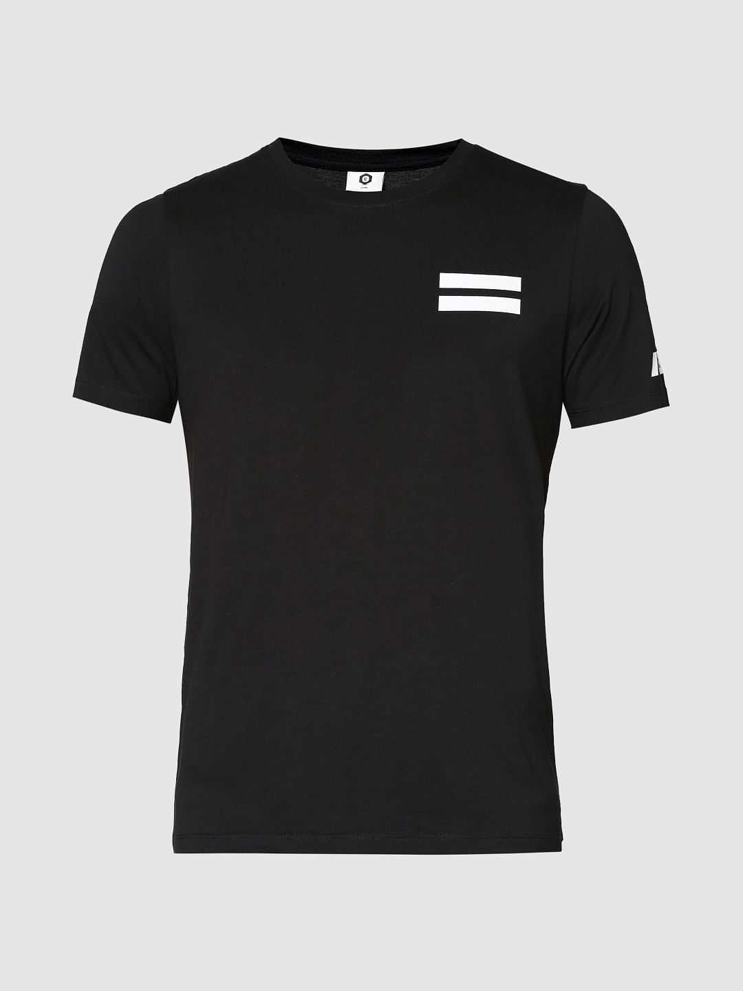 Black Graphic Print Slim Fit Crew Neck T-Shirt
