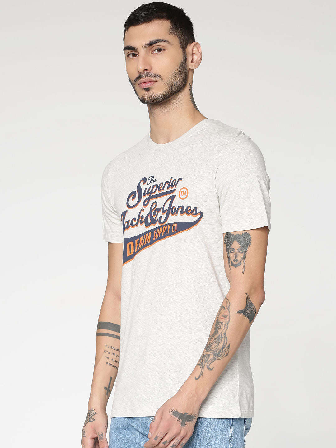 White Typographic Chest Print Slim Fit Crew Neck T-Shirt