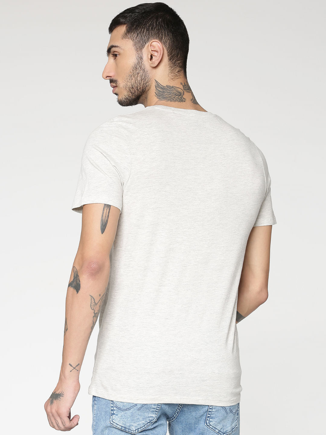 White Typographic Chest Print Slim Fit Crew Neck T-Shirt