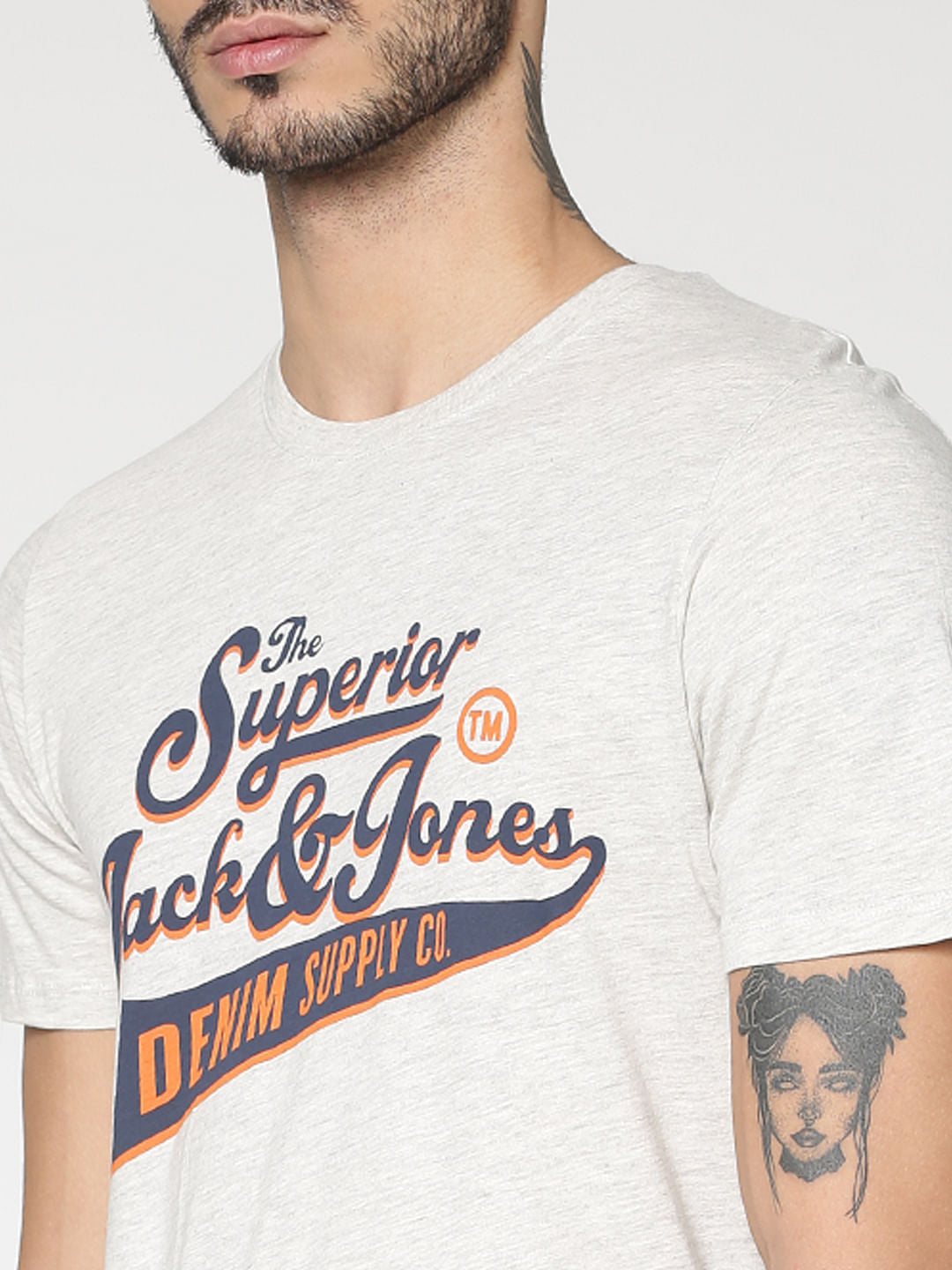 White Typographic Chest Print Slim Fit Crew Neck T-Shirt