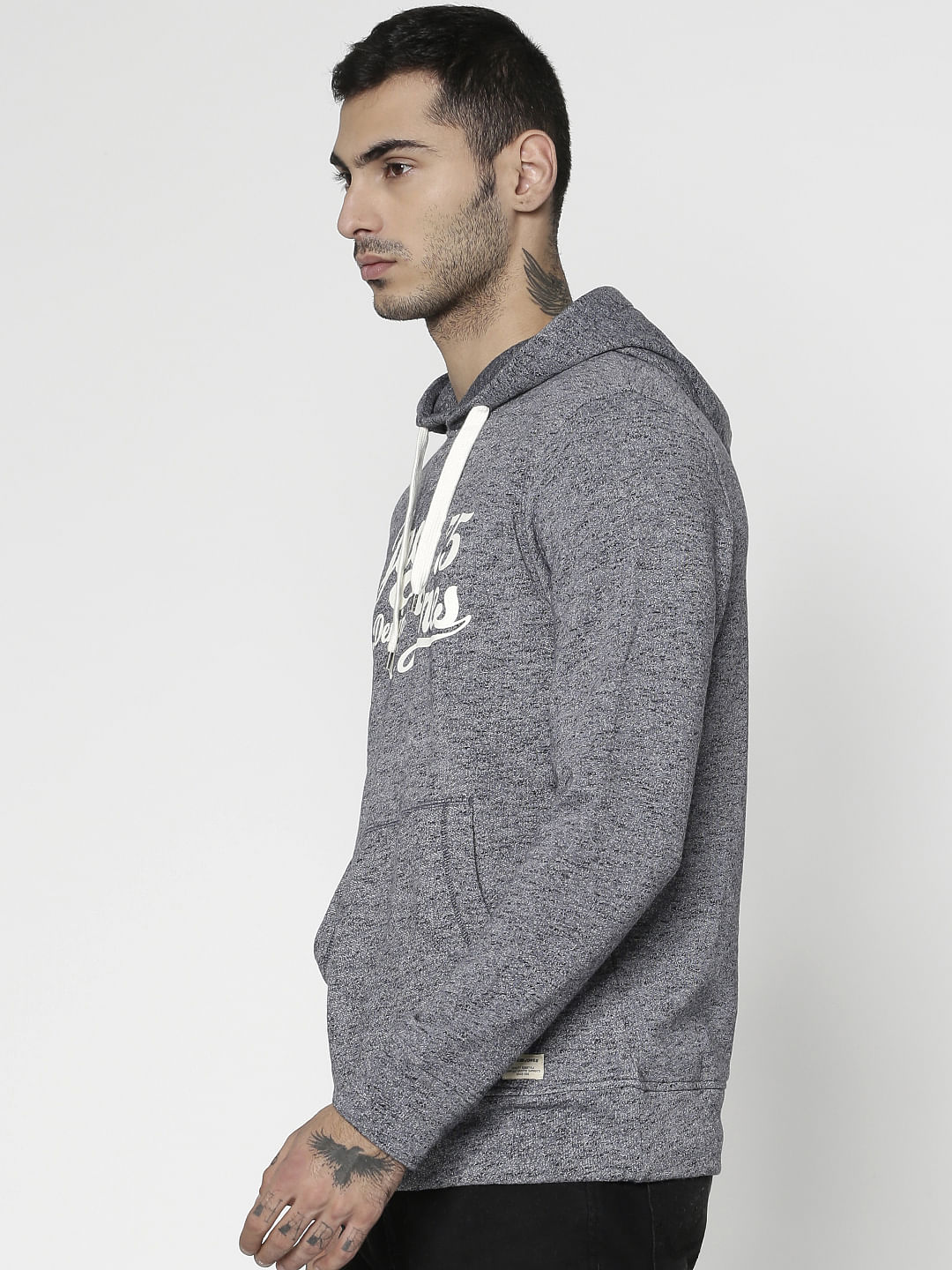 Grey Text Print Hooded Sweatshirt