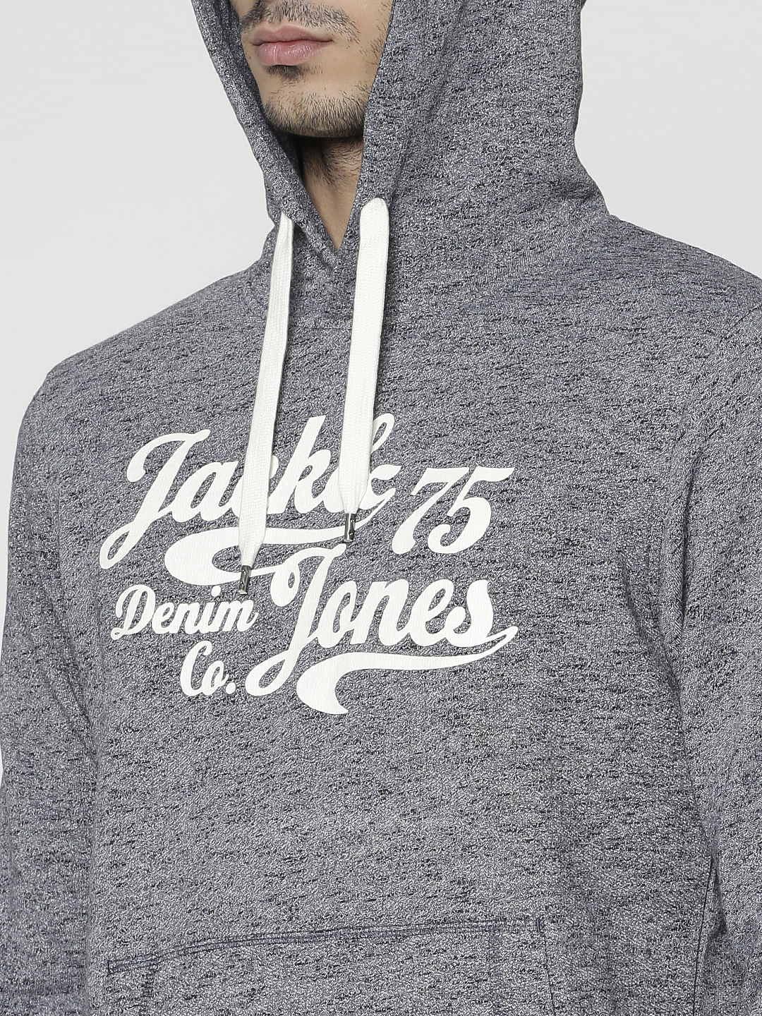 Grey Text Print Hooded Sweatshirt