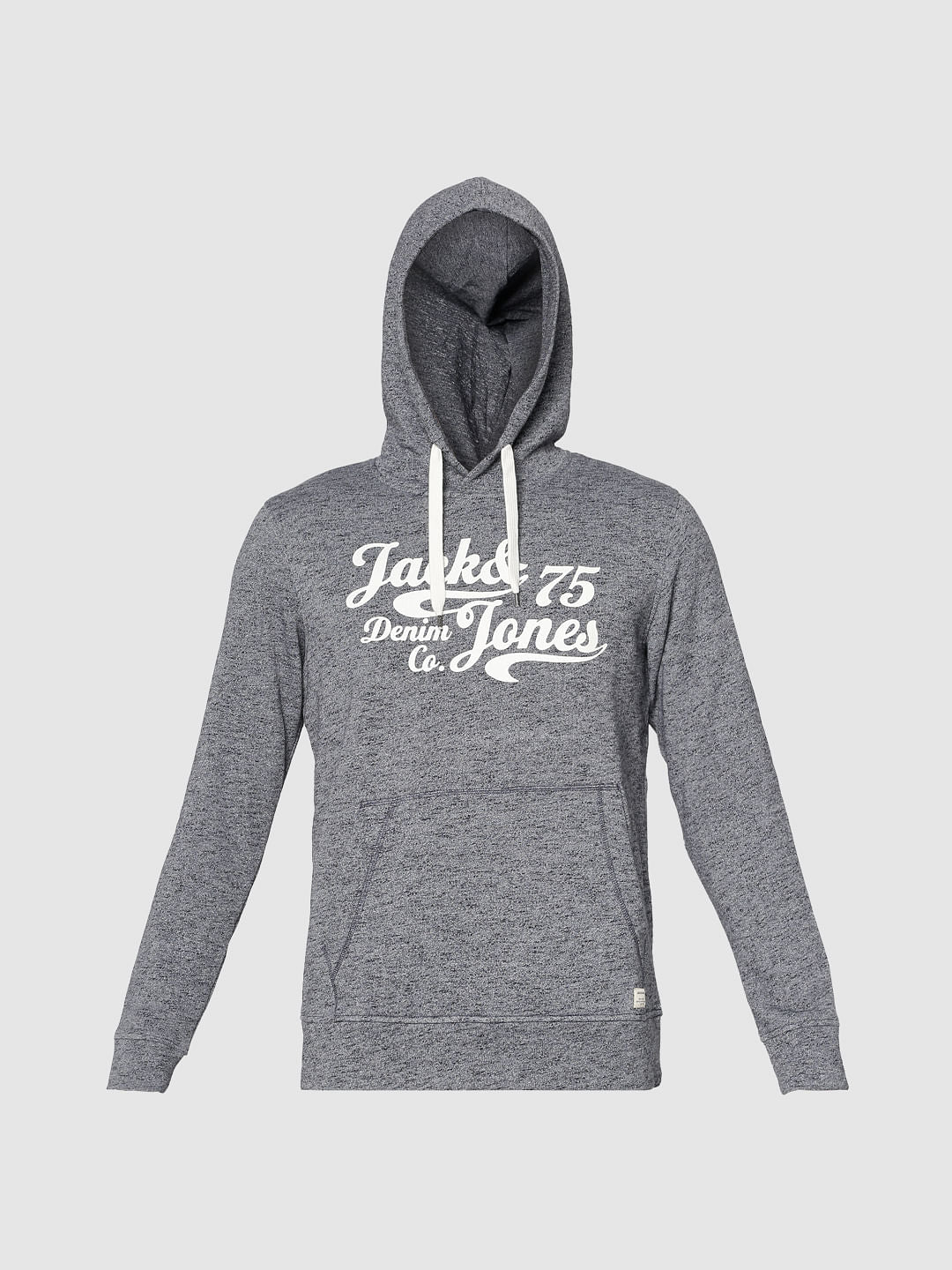 Grey Text Print Hooded Sweatshirt