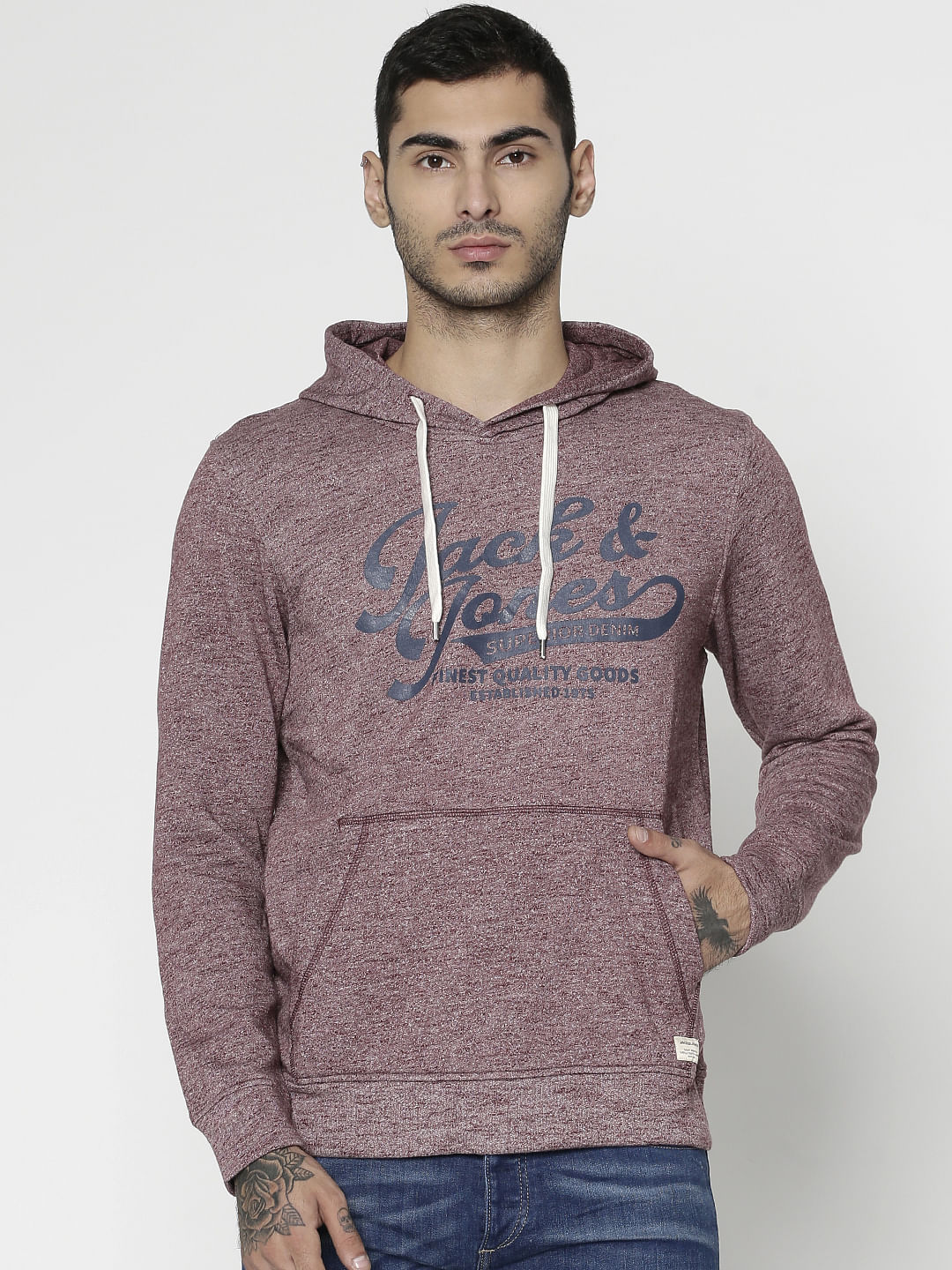 Red Text Print Hooded Sweatshirt - XS