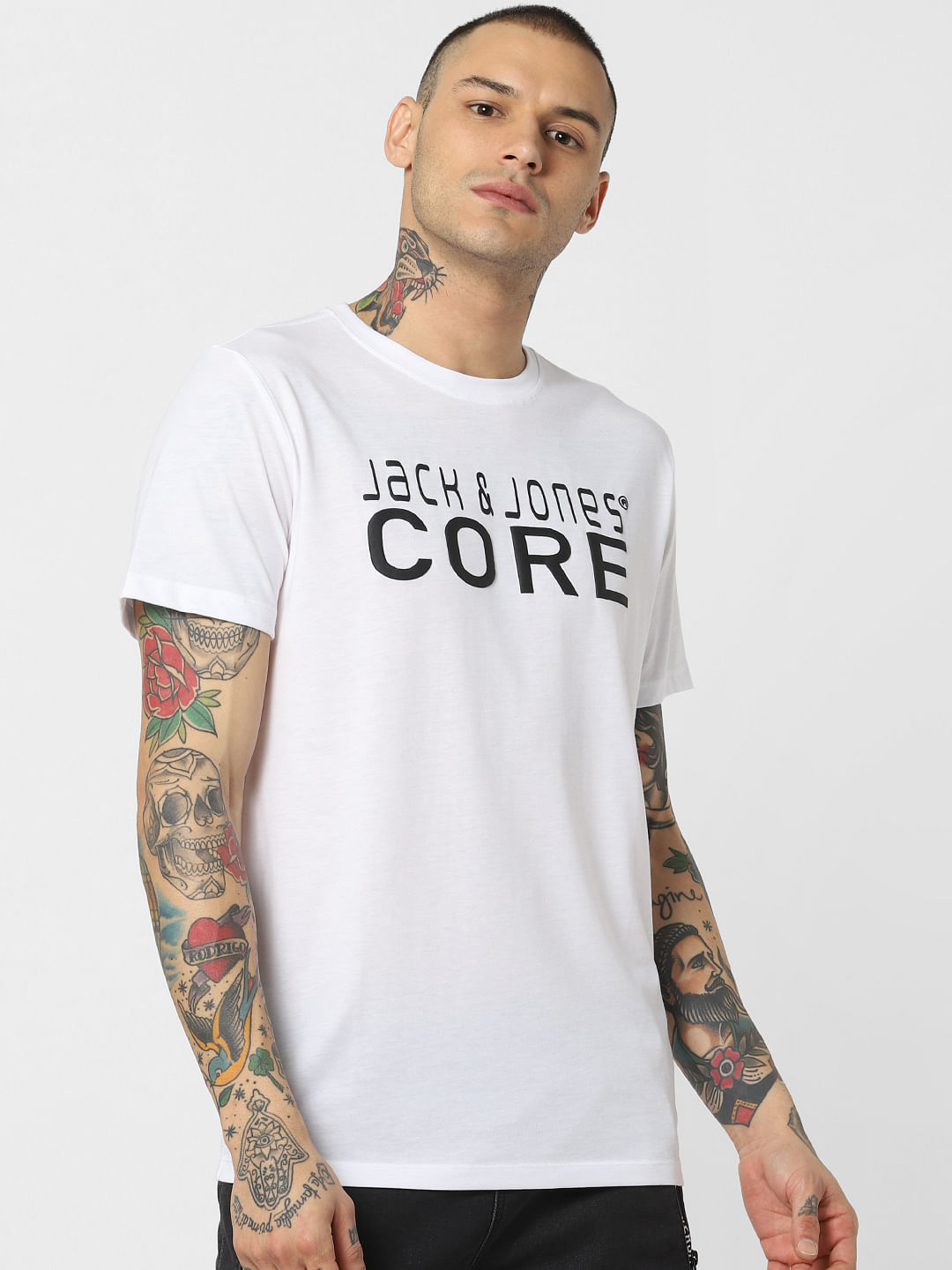 White Logo Print Crew Neck T-Shirt