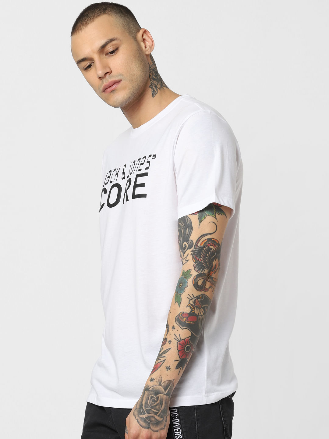 White Logo Print Crew Neck T-Shirt