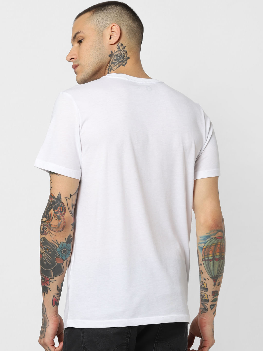 White Logo Print Crew Neck T-Shirt