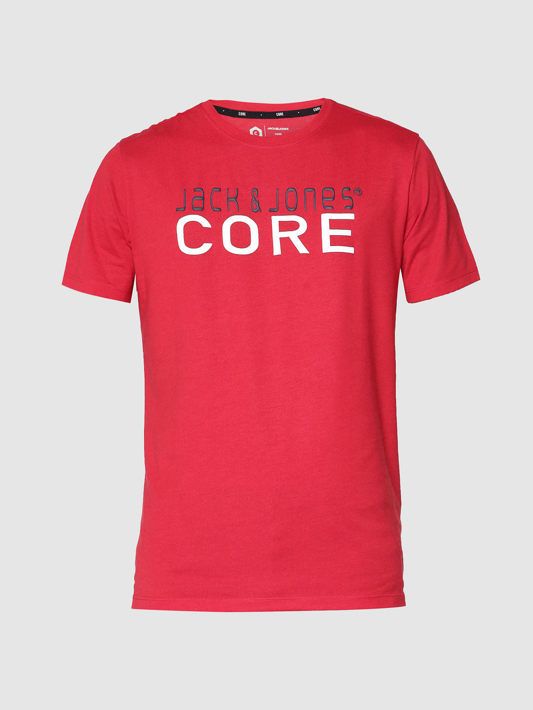 Red Core Text Print Slim Fit Crew Neck T-Shirt