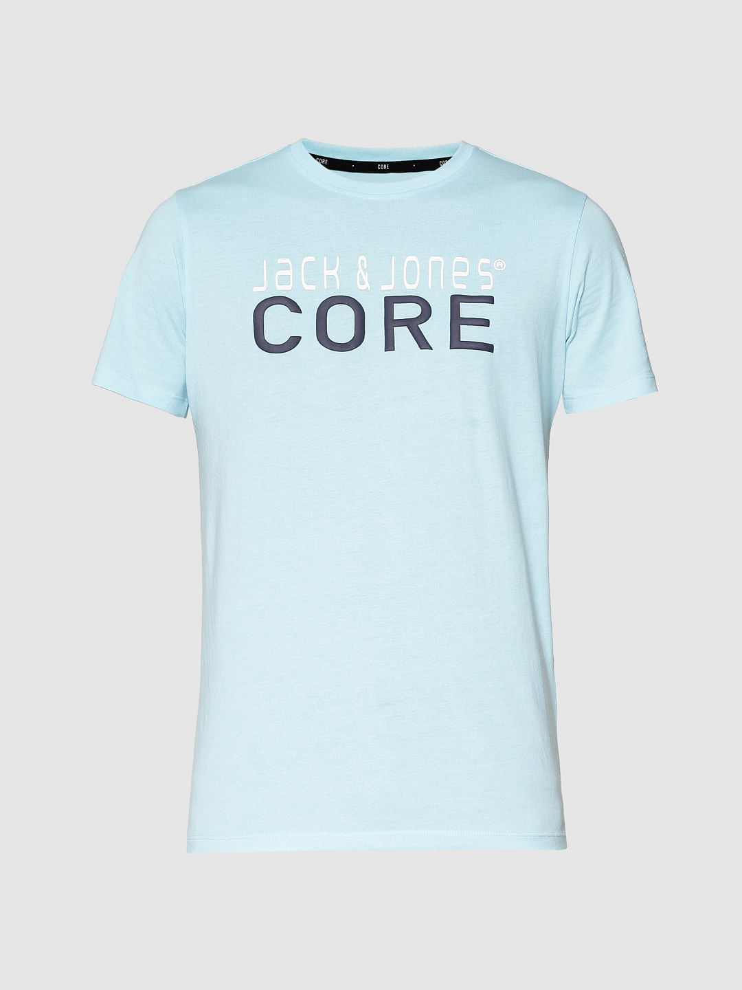 Blue Core Text Print Slim Fit Crew Neck T-Shirt
