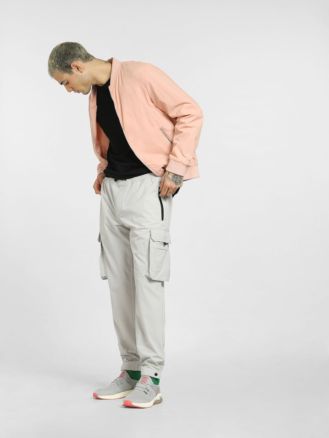 Grey Mid Rise Drawstring Pants