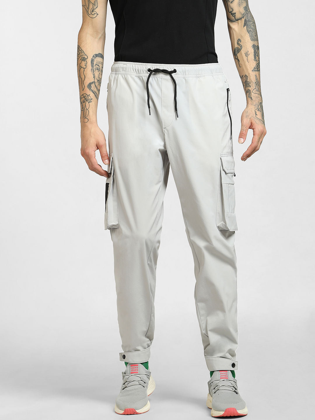 Grey Mid Rise Drawstring Pants