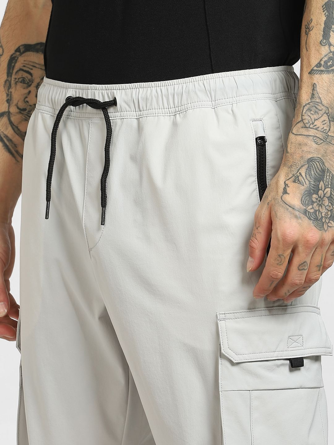 Grey Mid Rise Drawstring Pants