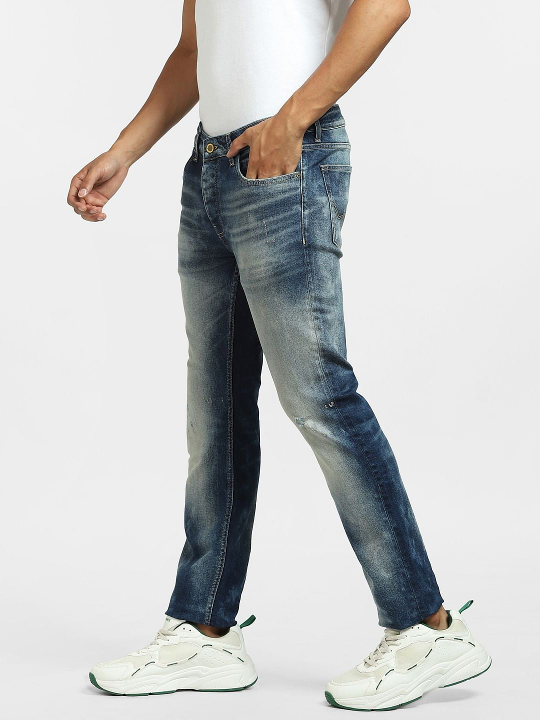 Blue Low Rise Distressed Liam Skinny Jeans
