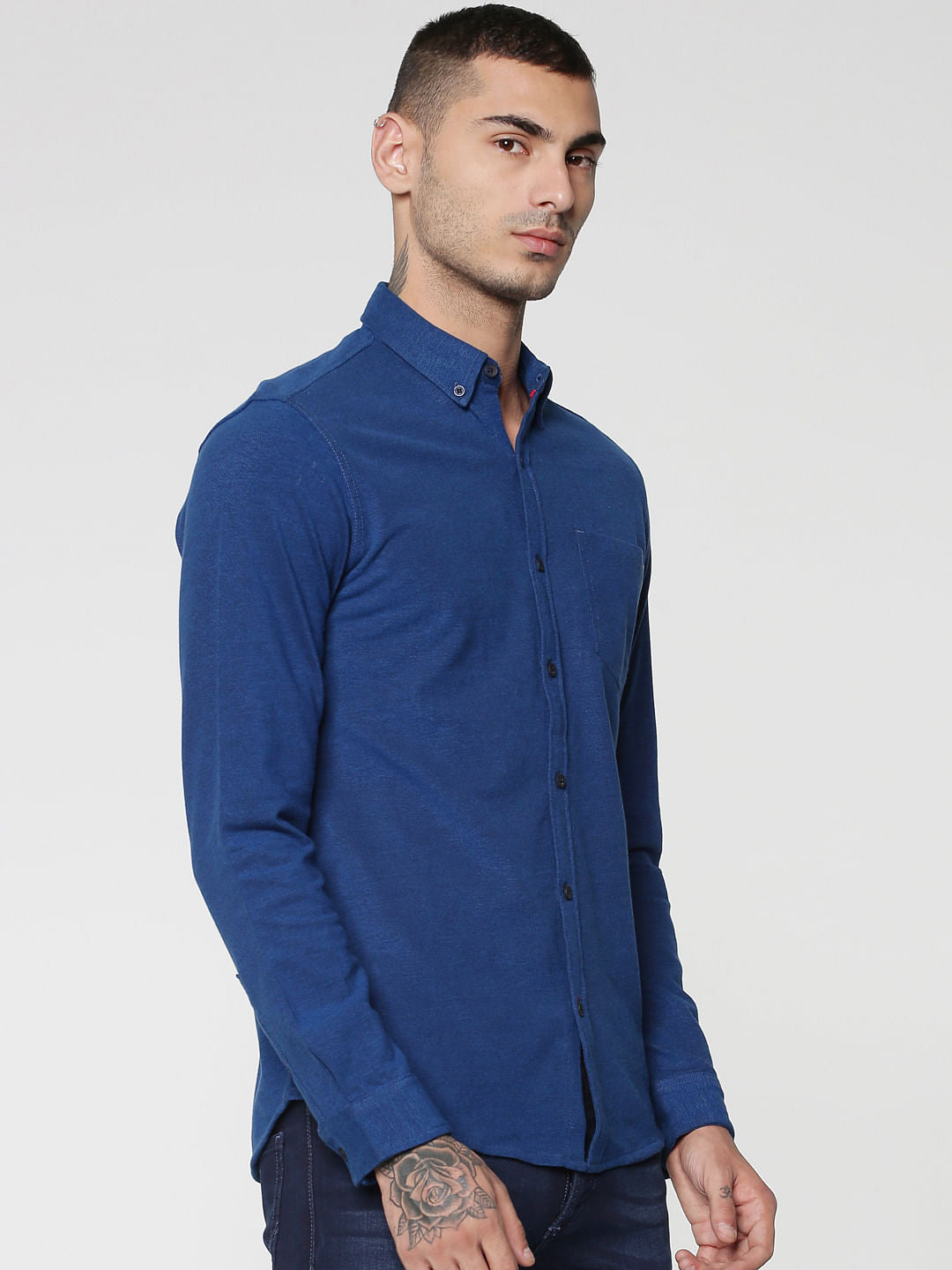 Blue Slim Fit Full Sleeves Shirt