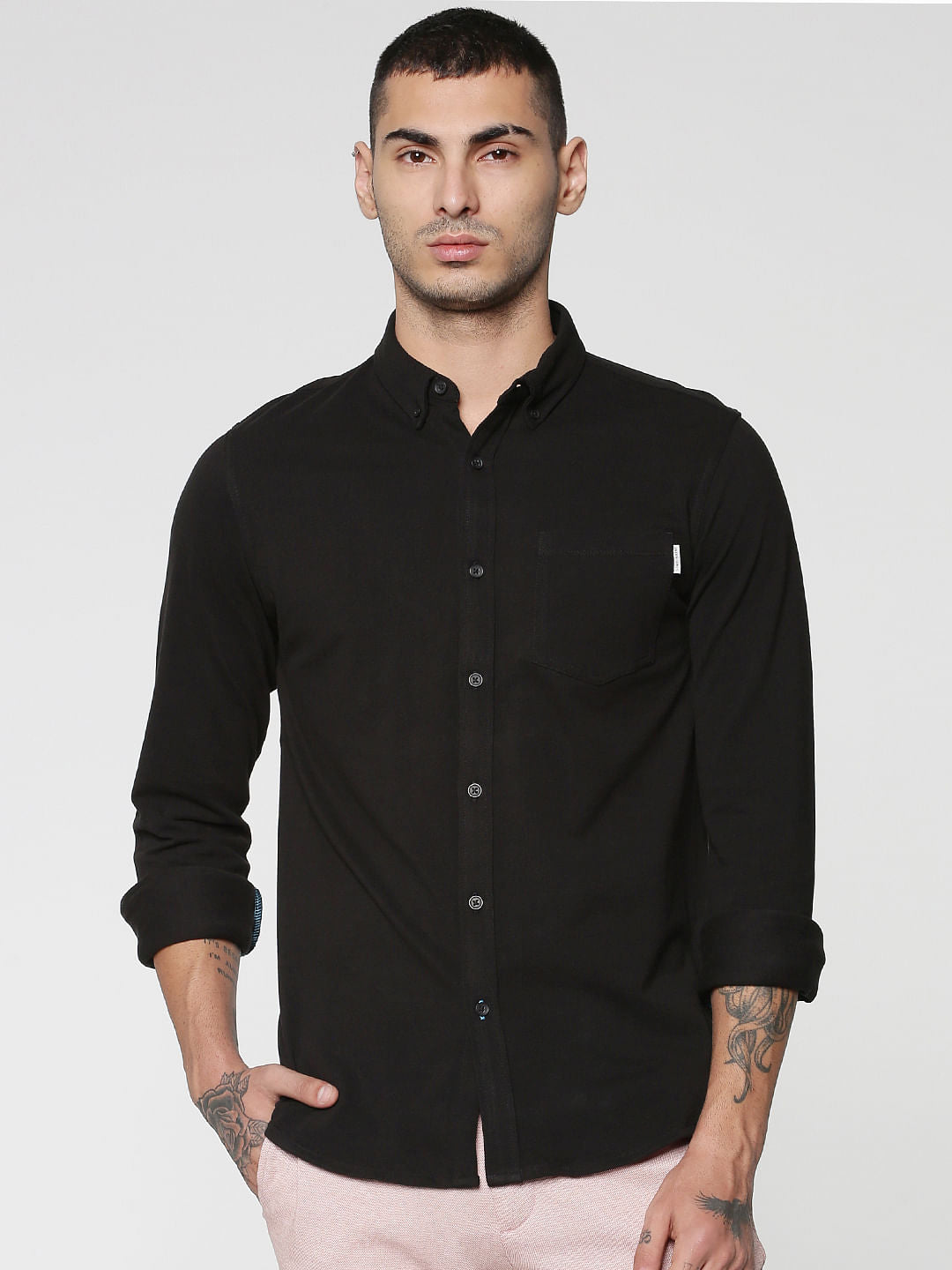 Black Slim Fit Full Sleeves Shirt
