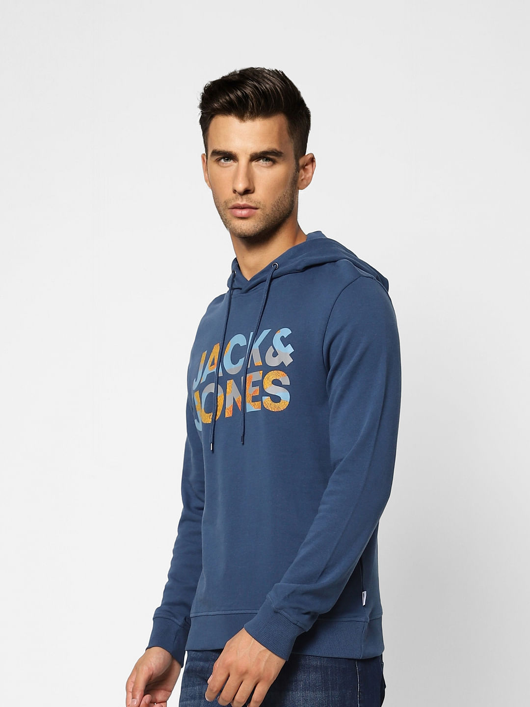 Blue Logo Print Hooded Sweatshirt