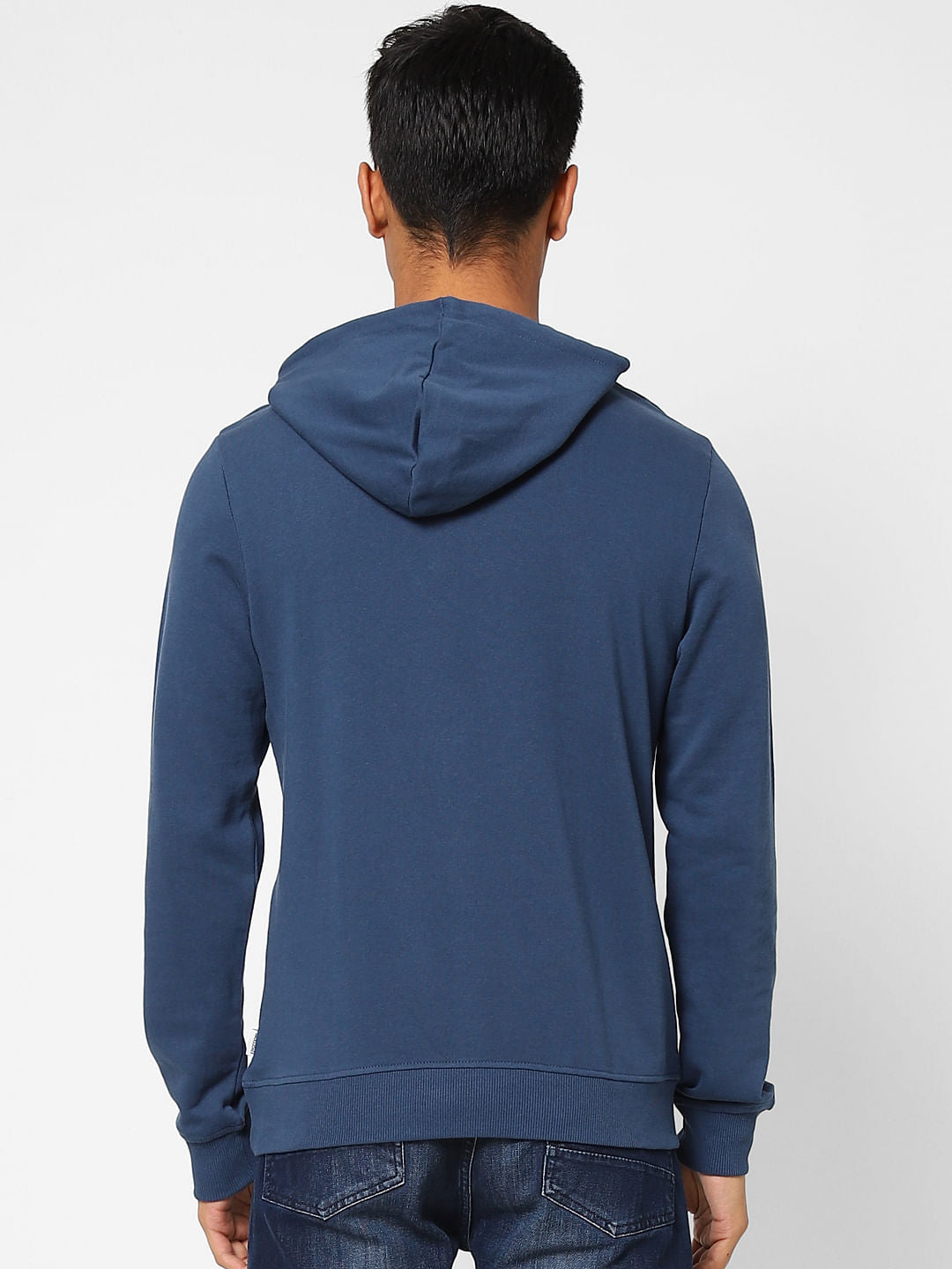 Blue Logo Print Hooded Sweatshirt