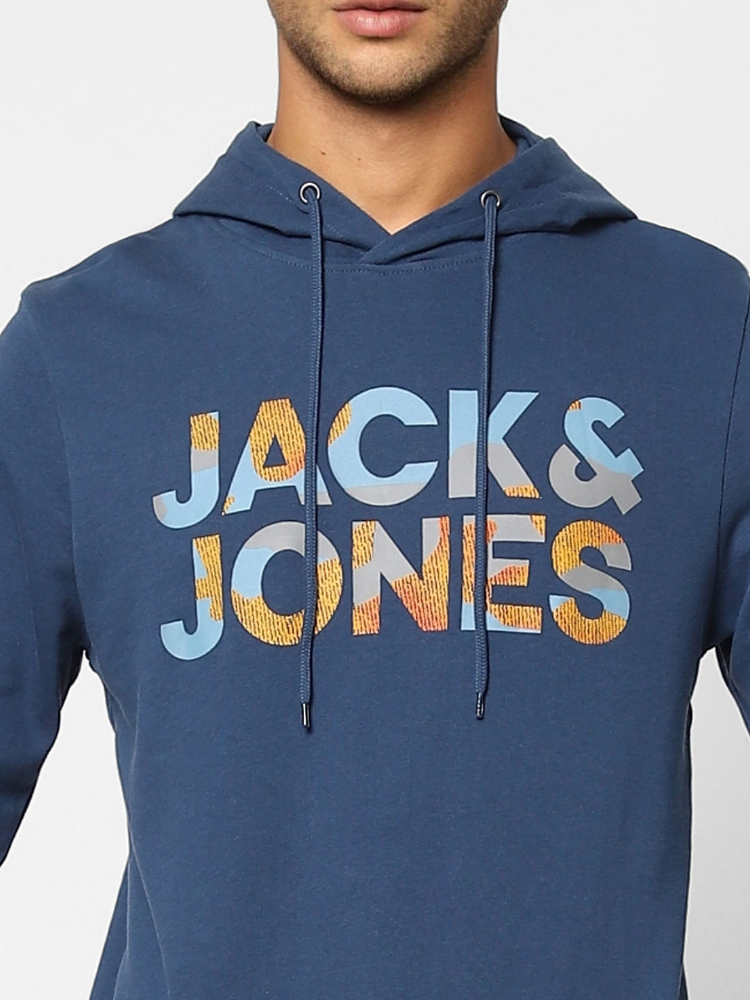 Blue Logo Print Hooded Sweatshirt