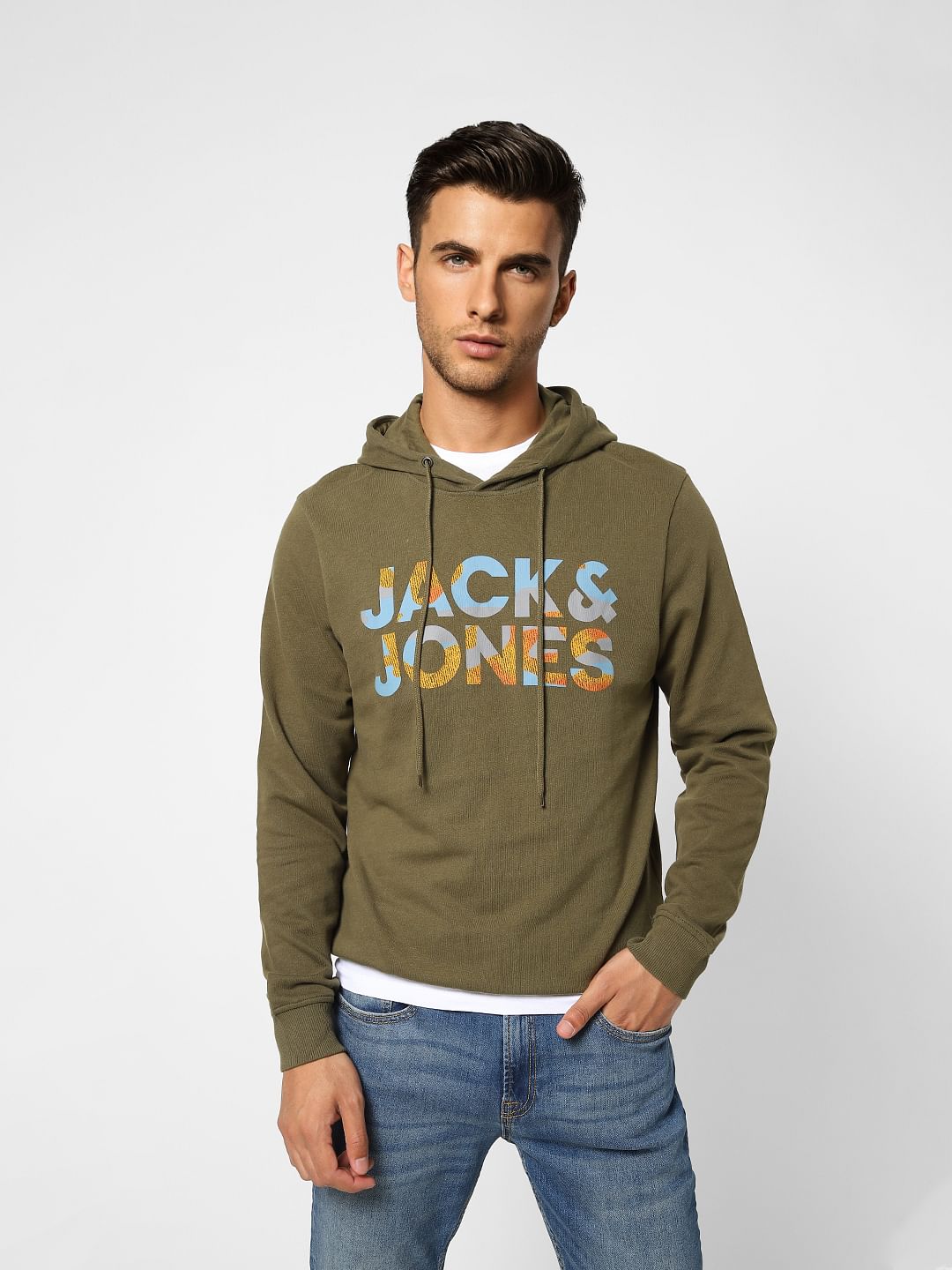 Green Logo Print Hooded Sweatshirt