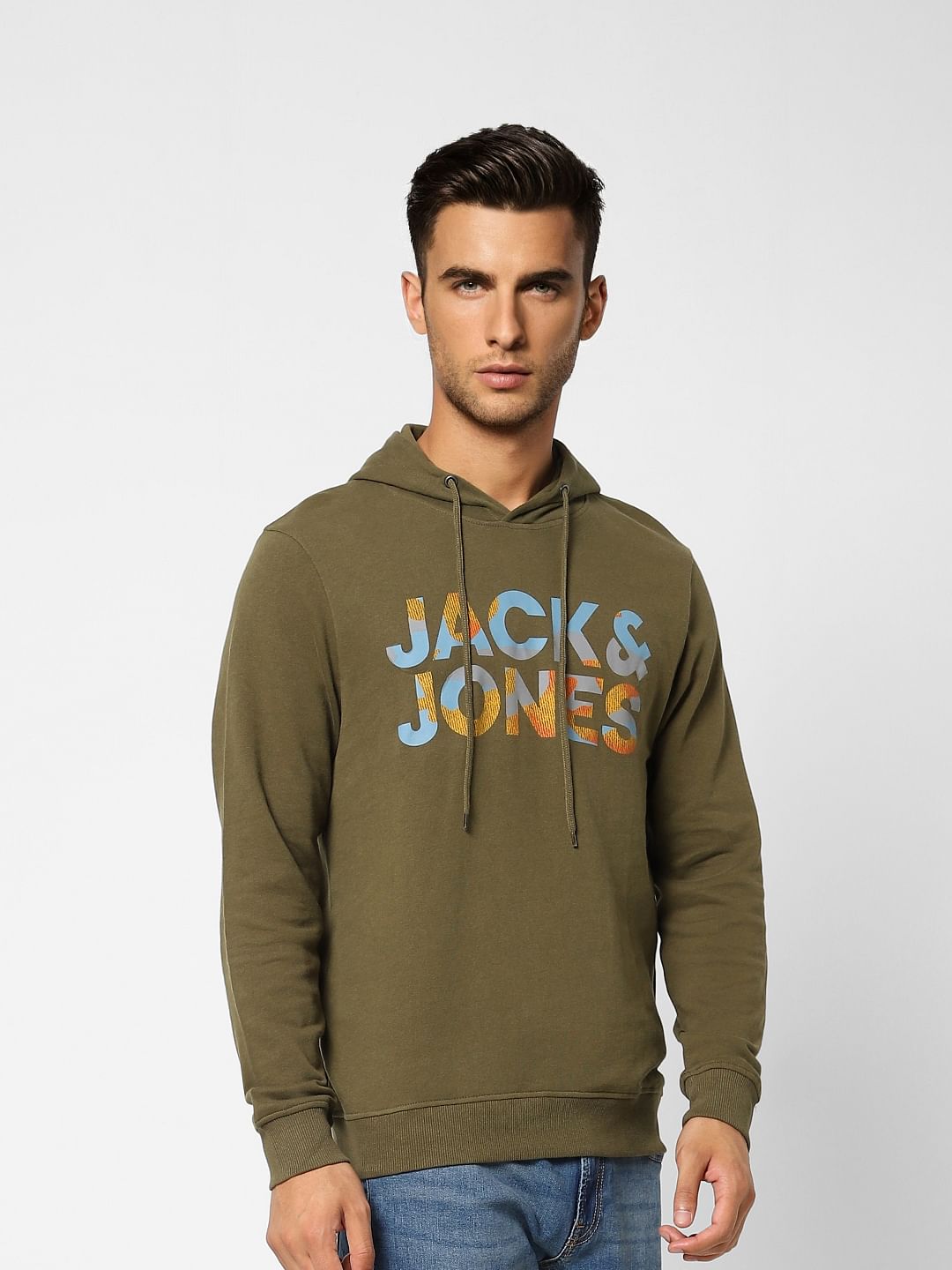 Green Logo Print Hooded Sweatshirt