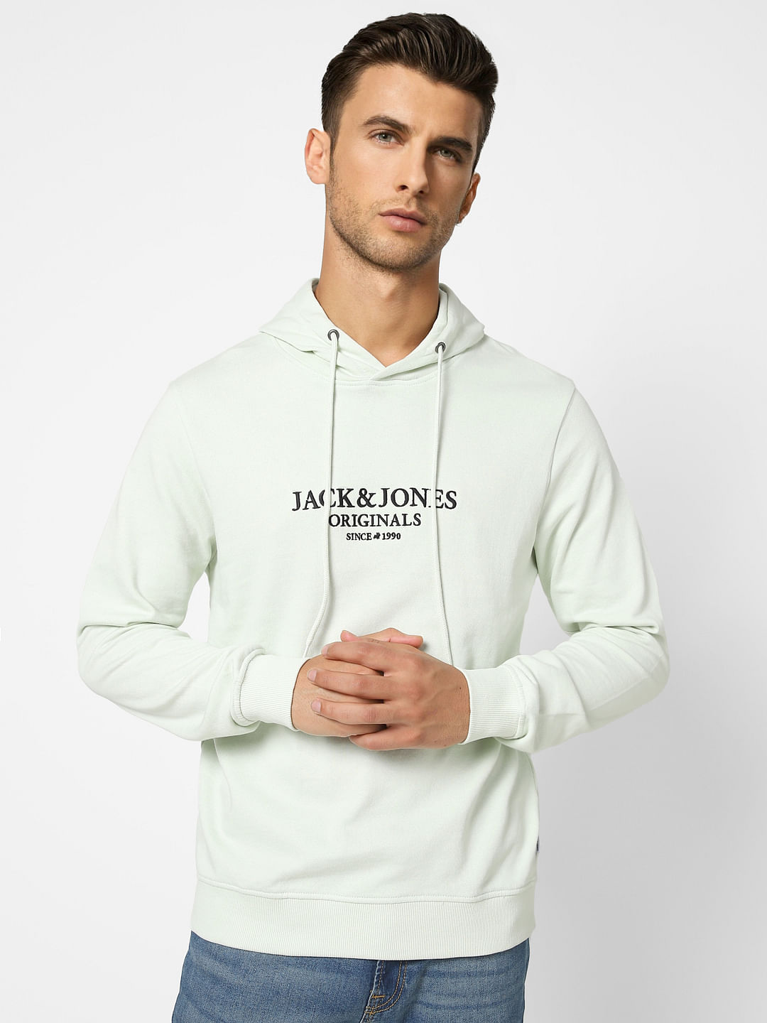 Light Blue Logo Print Hooded Sweatshirt