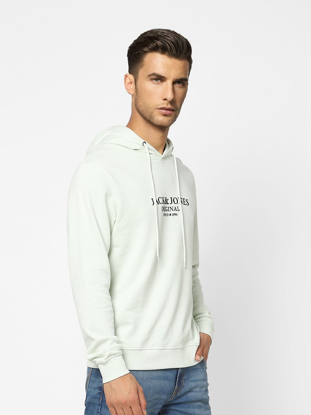 Light Blue Logo Print Hooded Sweatshirt