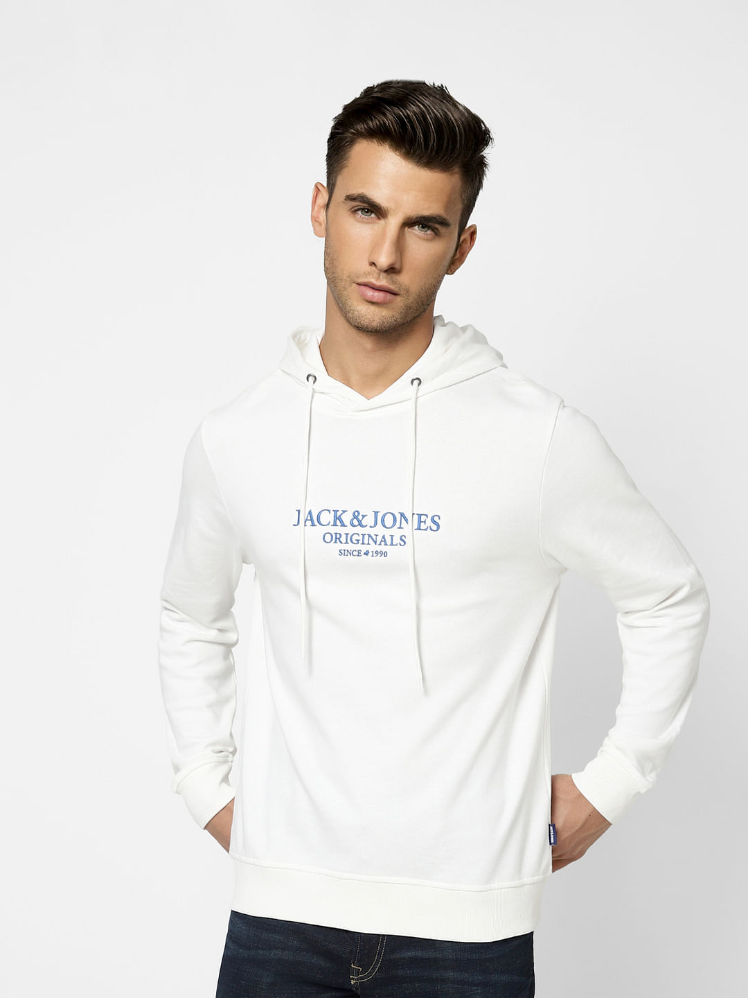 White Logo Print Hooded Sweatshirt