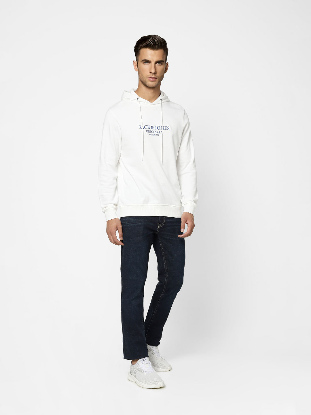 White Logo Print Hooded Sweatshirt