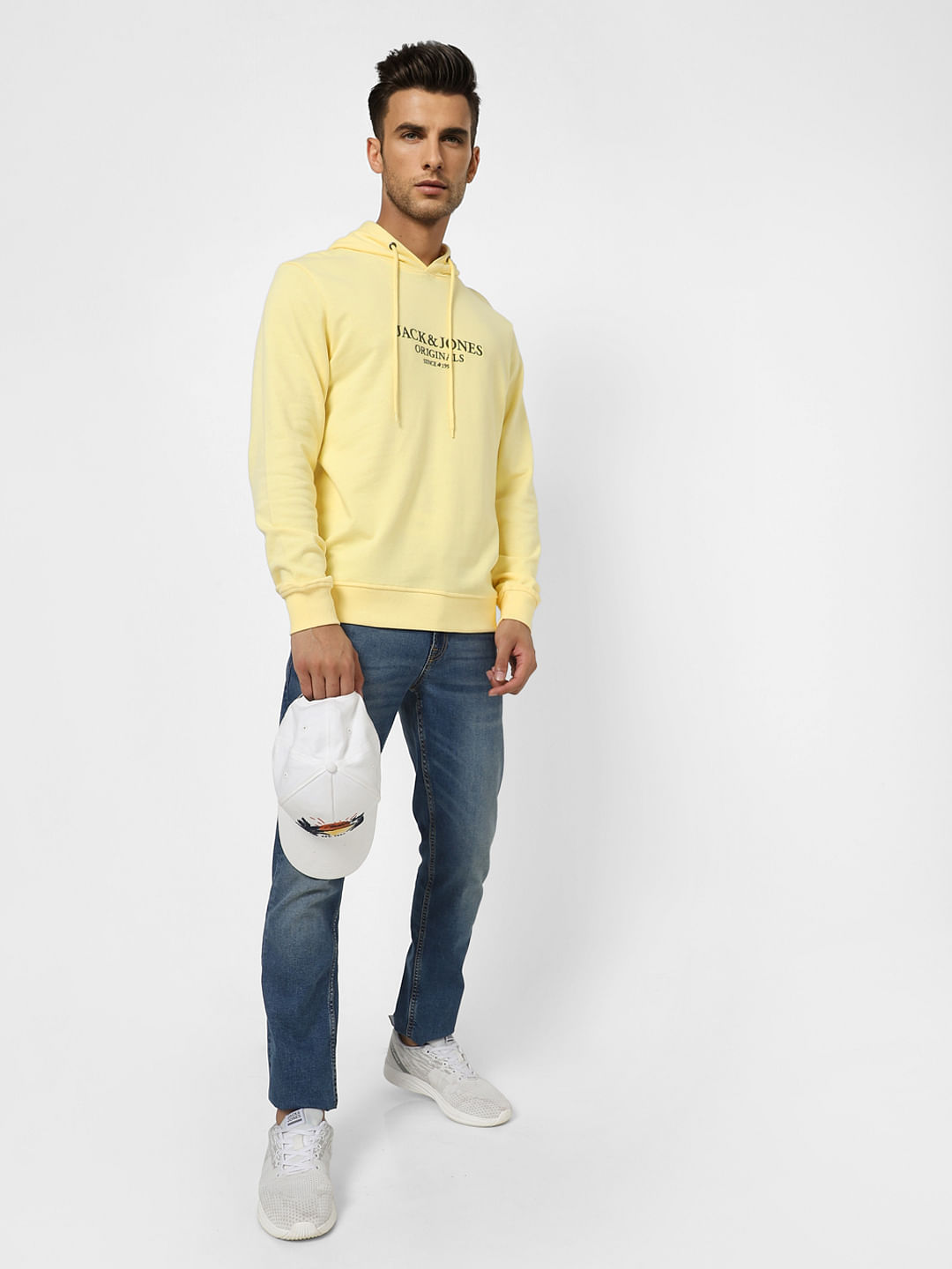 Yellow Logo Print Hooded Sweatshirt - S