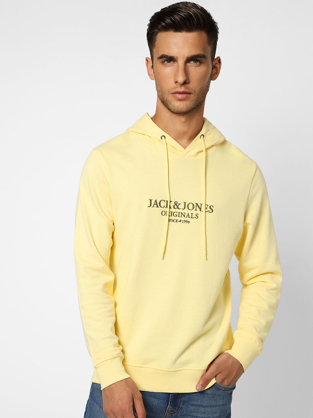 Yellow Logo Print Hooded Sweatshirt