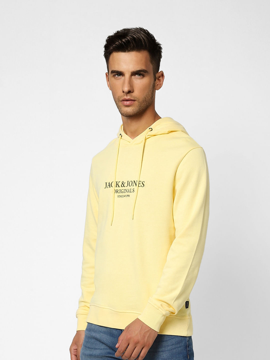 Yellow Logo Print Hooded Sweatshirt