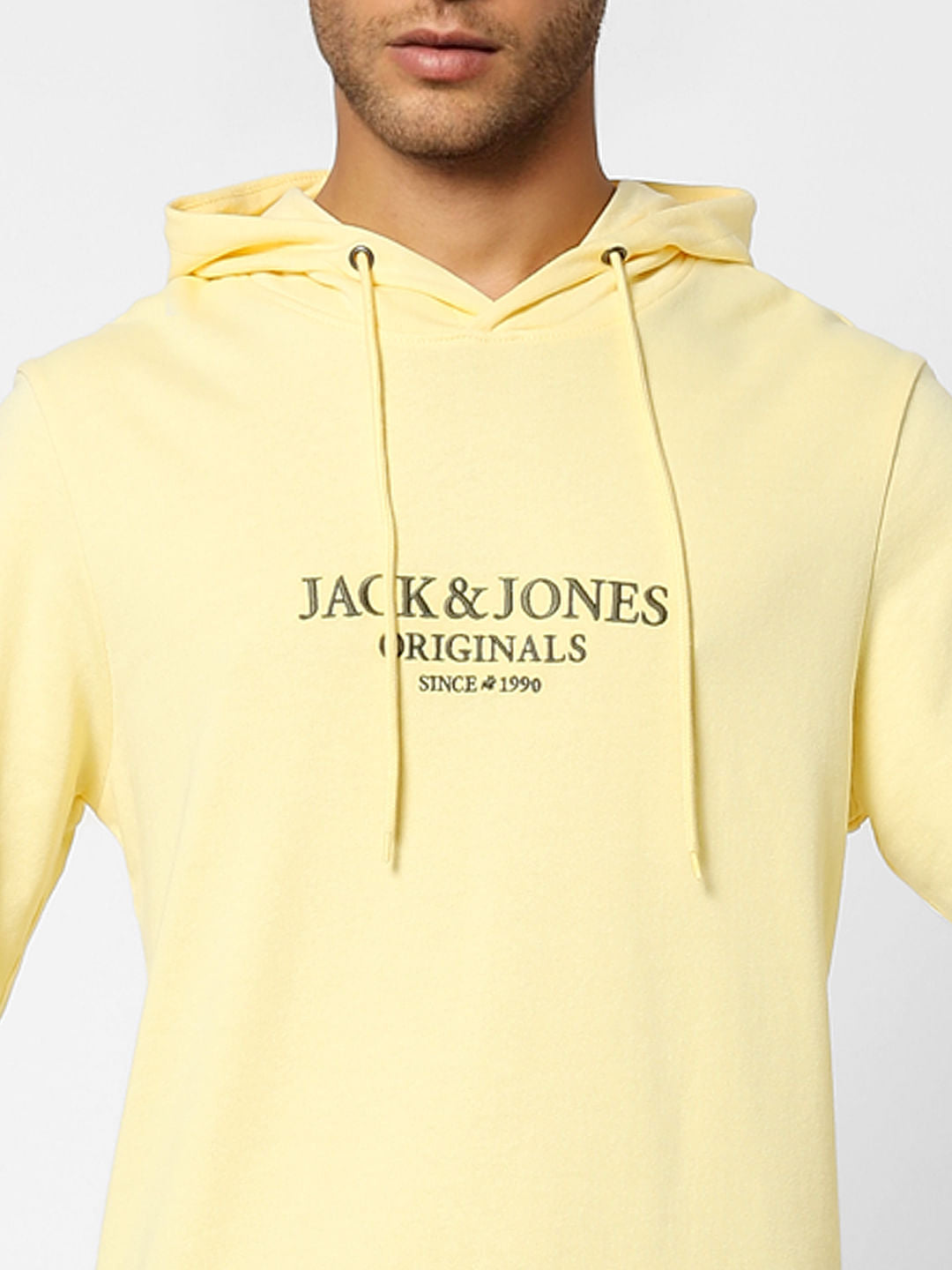 Yellow Logo Print Hooded Sweatshirt