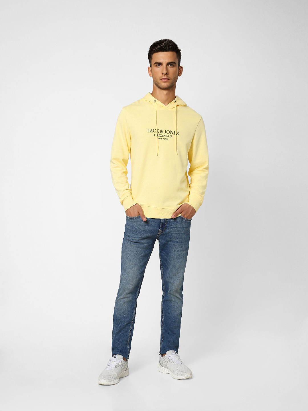 Yellow Logo Print Hooded Sweatshirt