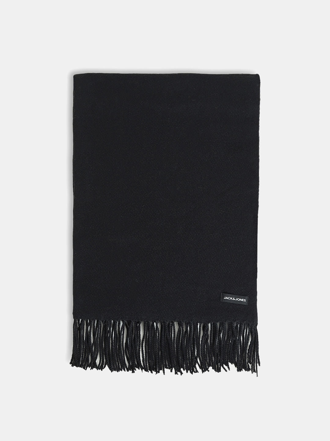 Black Woven Fringe Detail Scarf - ONE