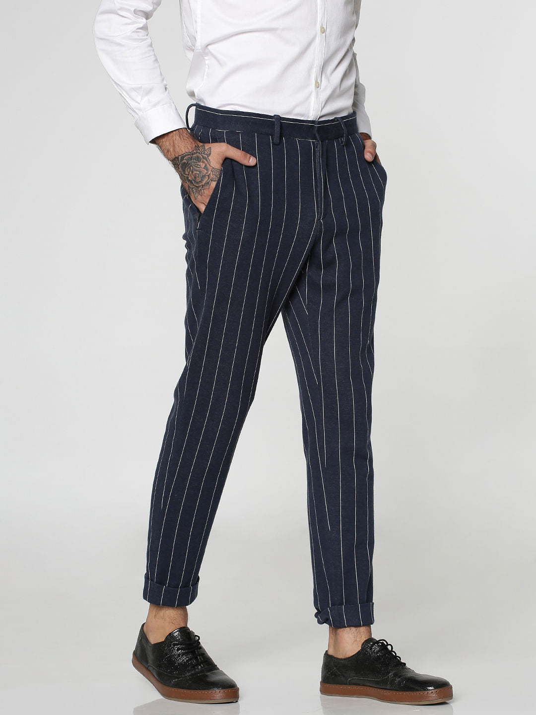 Blue Striped Slim Fit Trousers
